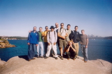 Male students on rock at Watson's Bay